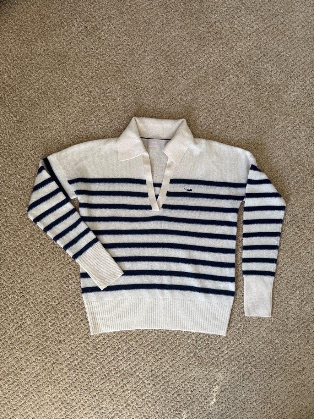 Vineyard Vines Striped Knit Polo Sweater in Cream and Navy